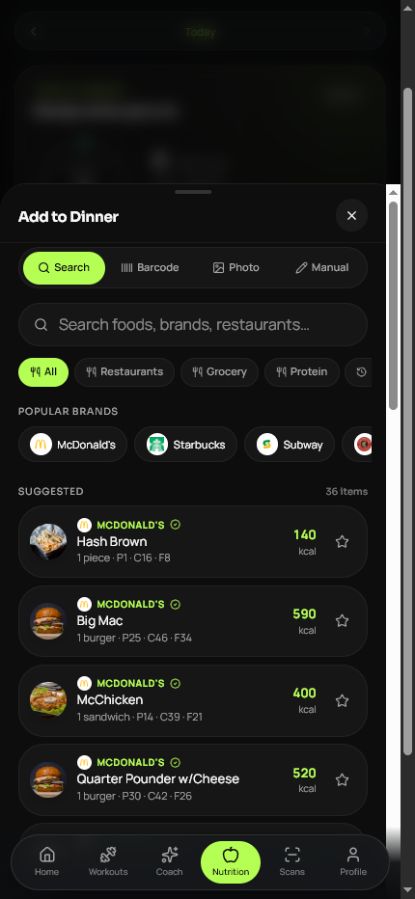 Ascendr food search and logging